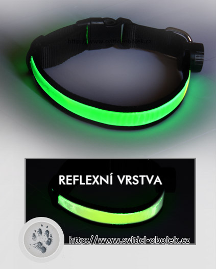 Svítící obojek reflexní - Zelený